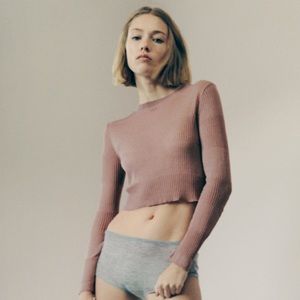 Zara knit cropped long sleeve shirt in metal color - Size L